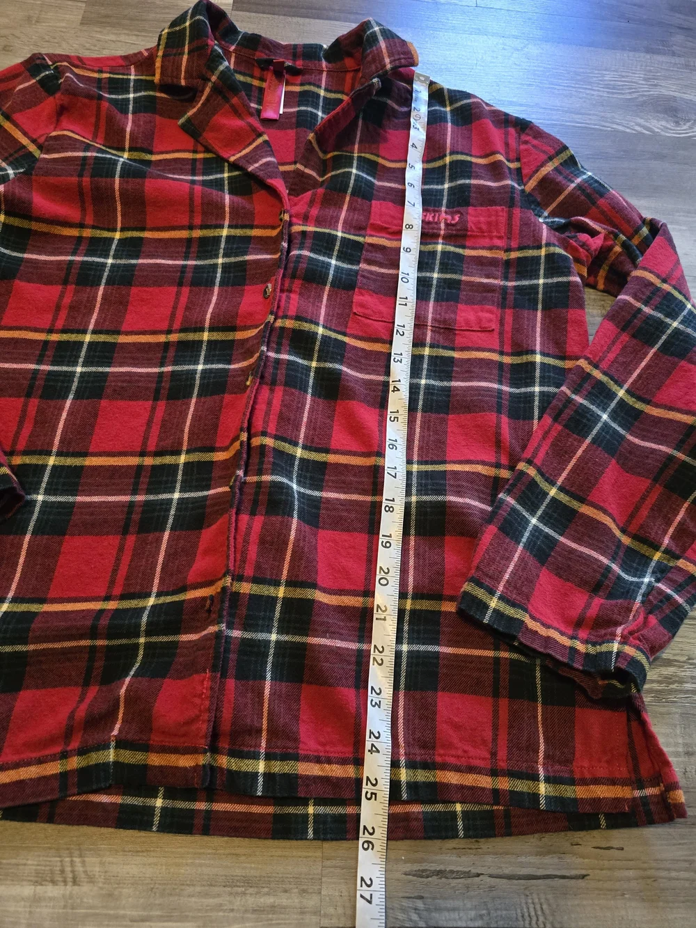 SKIMS Sleep Shirt Long Sleeve Cotton Button Up Pajama Top Brick Plaid Size Small
